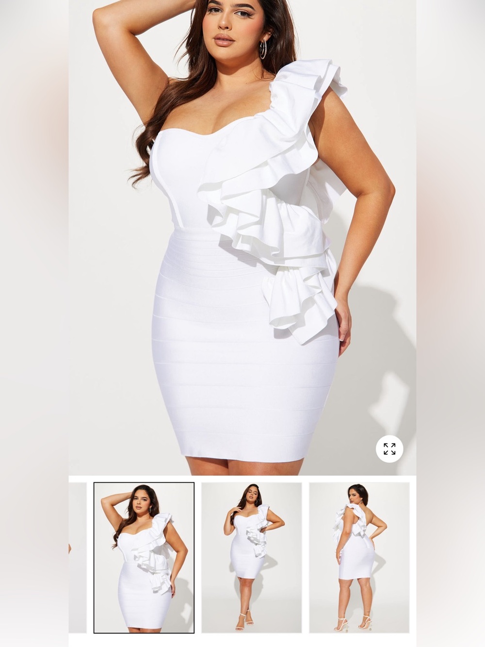 Fashion Nova White One-Shoulder Ruffle Bodycon Dress